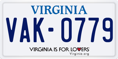 VA license plate VAK0779