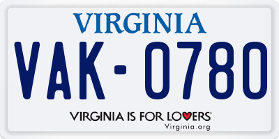 VA license plate VAK0780