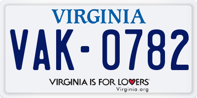 VA license plate VAK0782