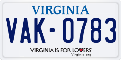 VA license plate VAK0783