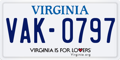 VA license plate VAK0797