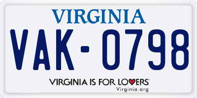 VA license plate VAK0798