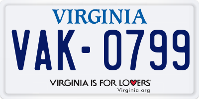 VA license plate VAK0799