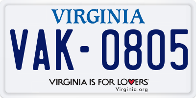 VA license plate VAK0805