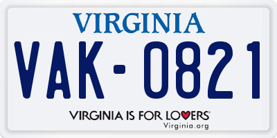 VA license plate VAK0821