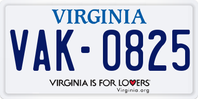 VA license plate VAK0825