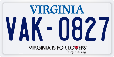 VA license plate VAK0827