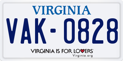 VA license plate VAK0828
