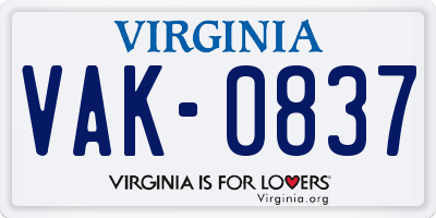 VA license plate VAK0837
