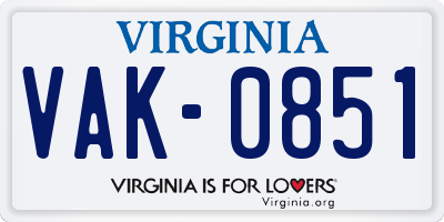 VA license plate VAK0851