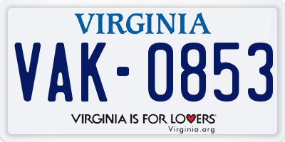 VA license plate VAK0853