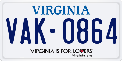 VA license plate VAK0864