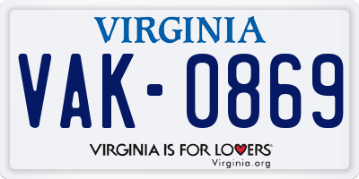 VA license plate VAK0869
