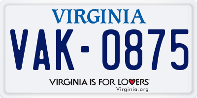 VA license plate VAK0875