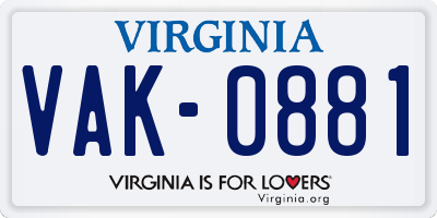 VA license plate VAK0881