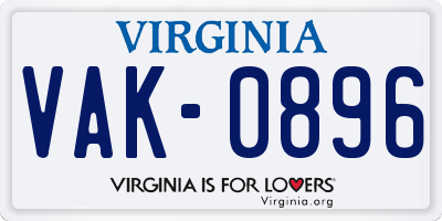 VA license plate VAK0896