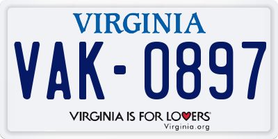 VA license plate VAK0897