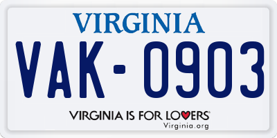 VA license plate VAK0903