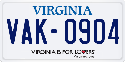 VA license plate VAK0904