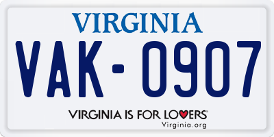 VA license plate VAK0907