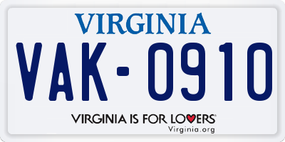 VA license plate VAK0910