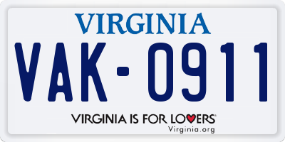 VA license plate VAK0911