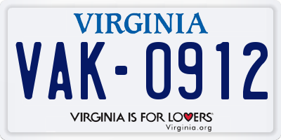 VA license plate VAK0912