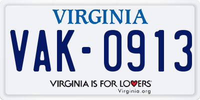 VA license plate VAK0913
