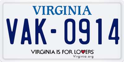 VA license plate VAK0914