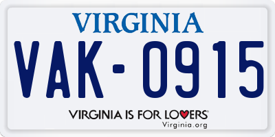 VA license plate VAK0915