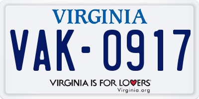 VA license plate VAK0917