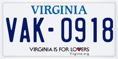 VA license plate VAK0918