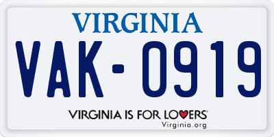 VA license plate VAK0919