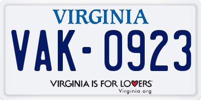 VA license plate VAK0923
