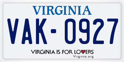 VA license plate VAK0927