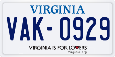 VA license plate VAK0929
