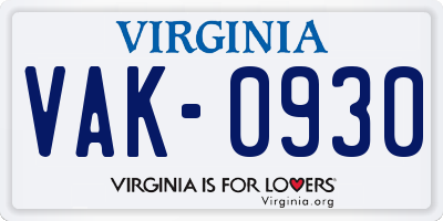 VA license plate VAK0930