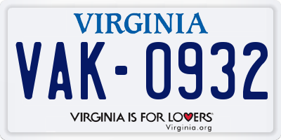 VA license plate VAK0932