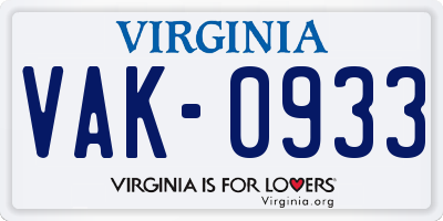 VA license plate VAK0933