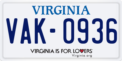 VA license plate VAK0936