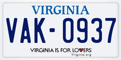 VA license plate VAK0937