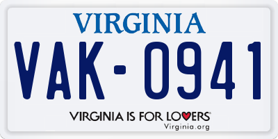 VA license plate VAK0941