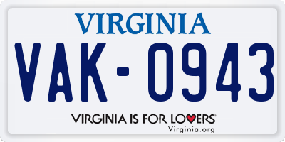 VA license plate VAK0943