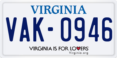 VA license plate VAK0946