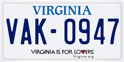 VA license plate VAK0947