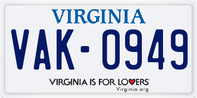 VA license plate VAK0949