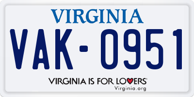 VA license plate VAK0951