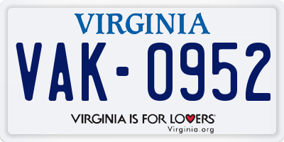 VA license plate VAK0952
