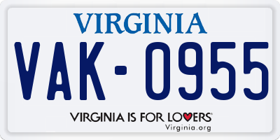 VA license plate VAK0955