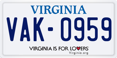 VA license plate VAK0959